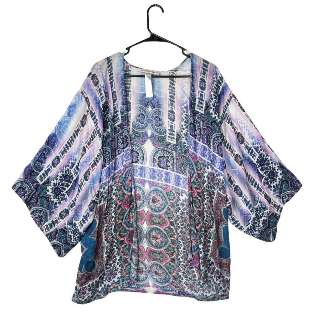 Boho Sheer Kimono Swim Cover Up M Nanette Lepore Festival Beach Resort Kaftan
